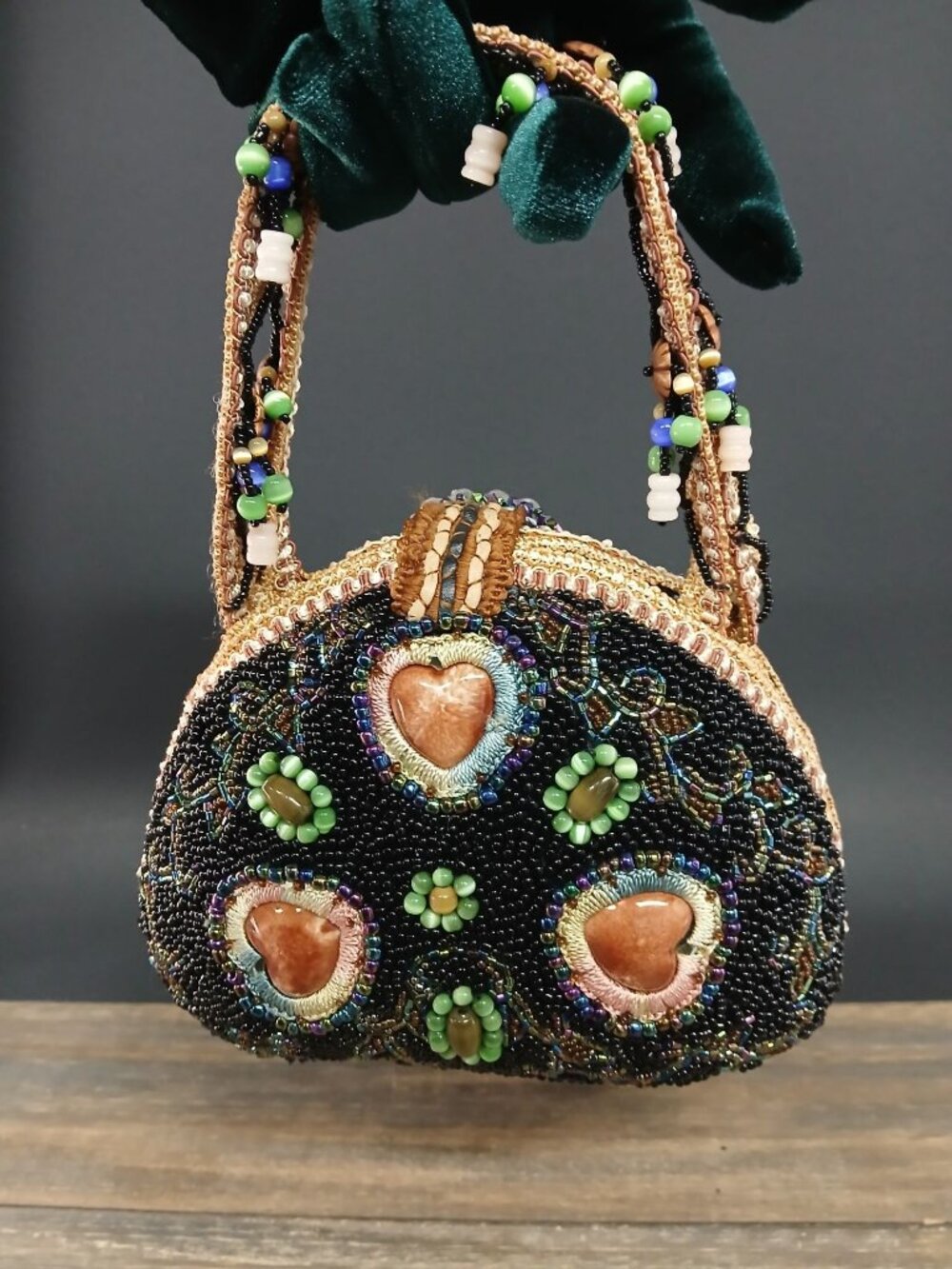 Vintage Beaded Bag Purse Snap M Ashley Stones Lace Art Galla Accessory